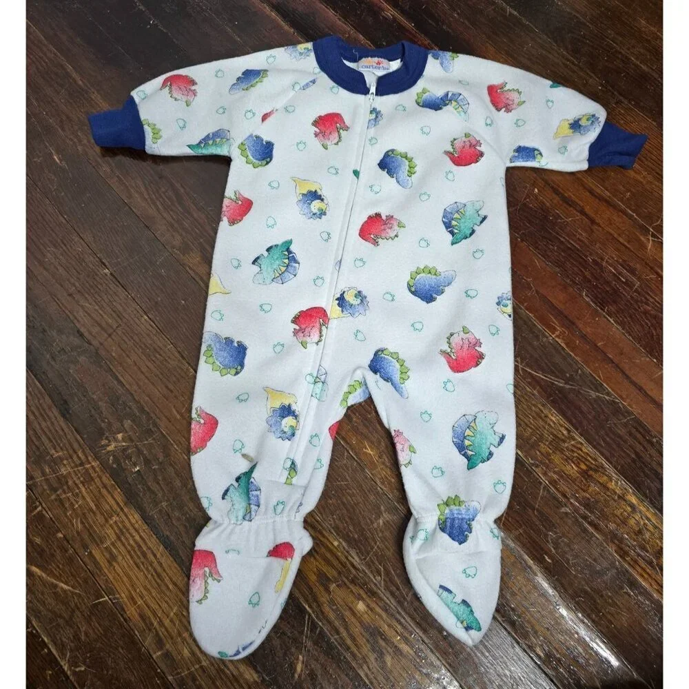 Vintage 90s Carter's Primary Colors Dinosaur Print Footed Bodysuit 0-6 Months